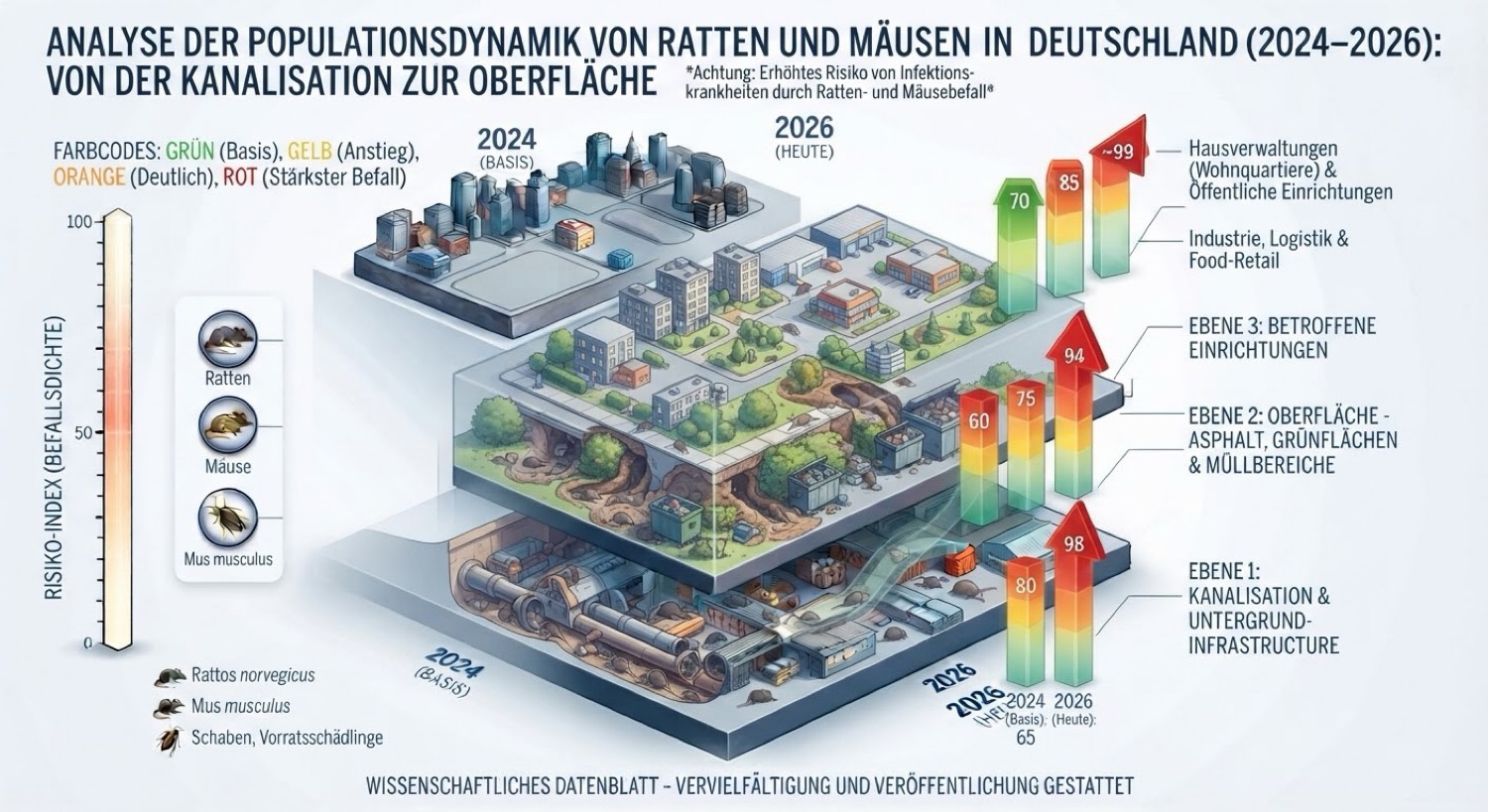 Analyse der Populationsdynamik von Ratten und Mäusen in Deutschland 2024–2026: von der Kanalisation zur Oberfläche